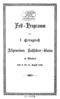 link=Fest-Programm zum 5. Congress der Allgemeinen Radfahrer-Union
